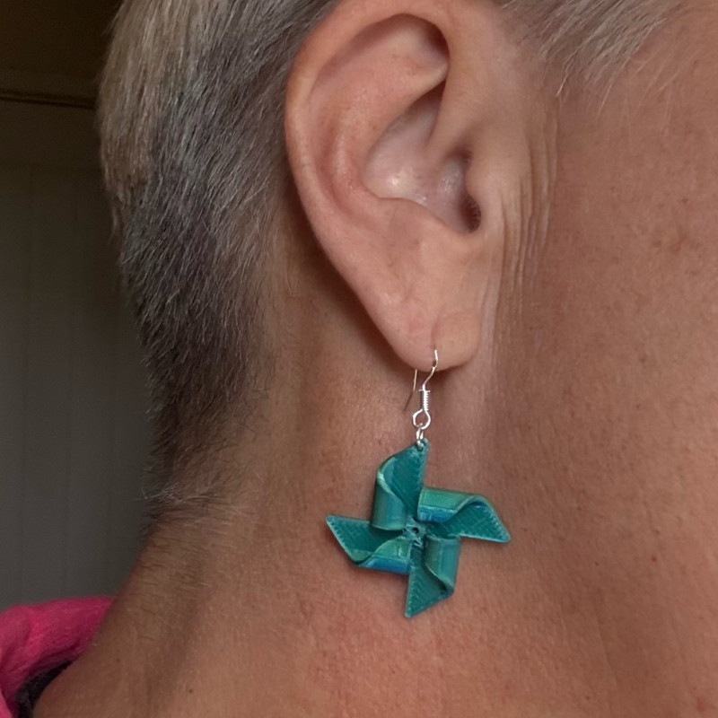 Origami Rüzgar Gülü Küpeler - 3D Baskı El Yapımı Aksesuar