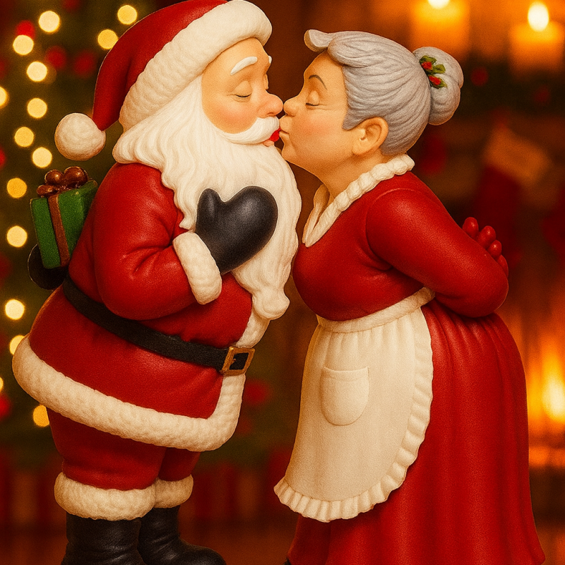 Öpüşen Noel Baba ve Eşi 3D Baskı Noel Süsü - Özel Tasarım