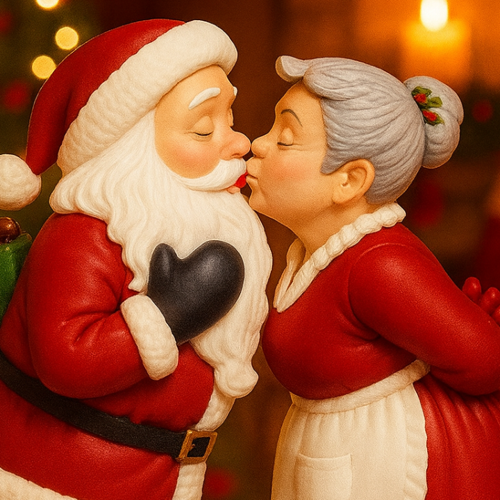 Öpüşen Noel Baba ve Eşi 3D Baskı Noel Süsü - Özel Tasarım