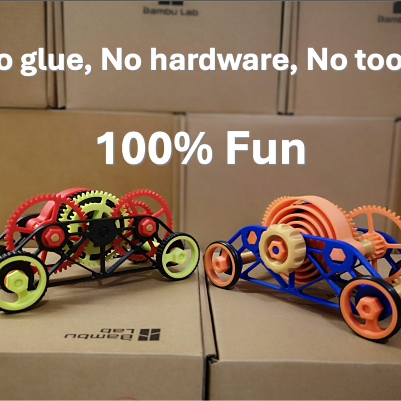 Kurmalı 4x4 Eğitici Araba - 3D Baskı Mekanik Oyuncak