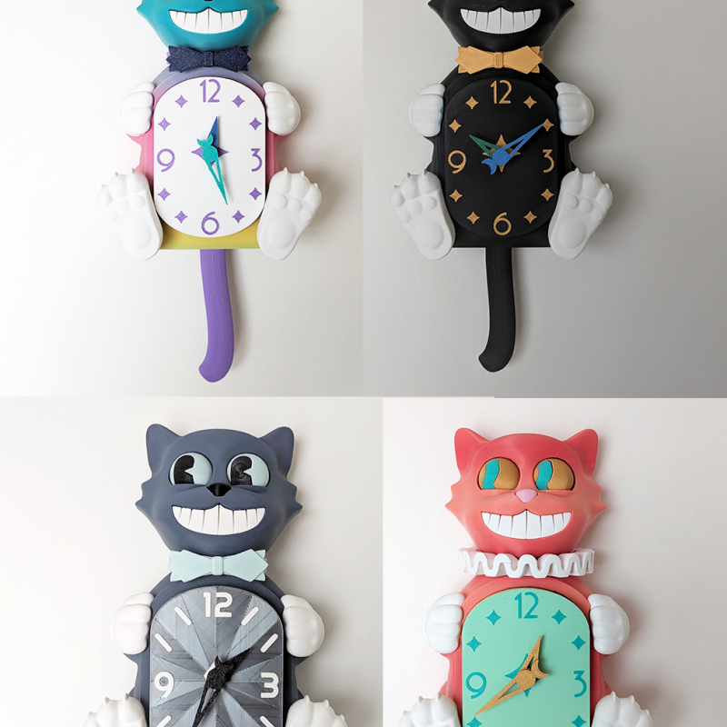 Hareketli Gözlü ve Kuyruklu Kedi Saati - 3D Baskı Dekor