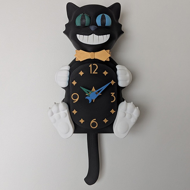 Hareketli Gözlü ve Kuyruklu Kedi Saati - 3D Baskı Dekor