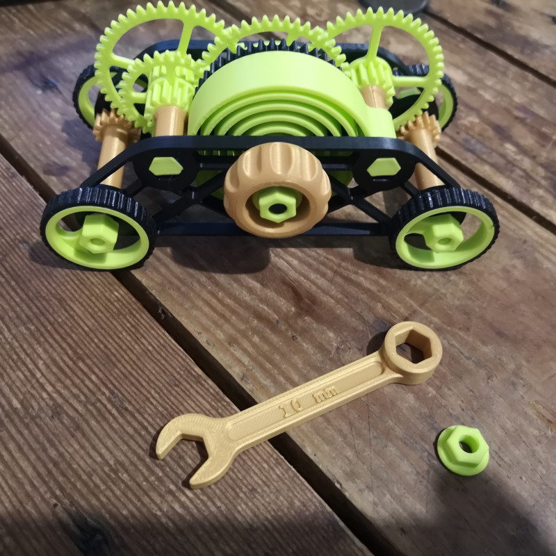 Kurmalı 4x4 Eğitici Araba - 3D Baskı Mekanik Oyuncak