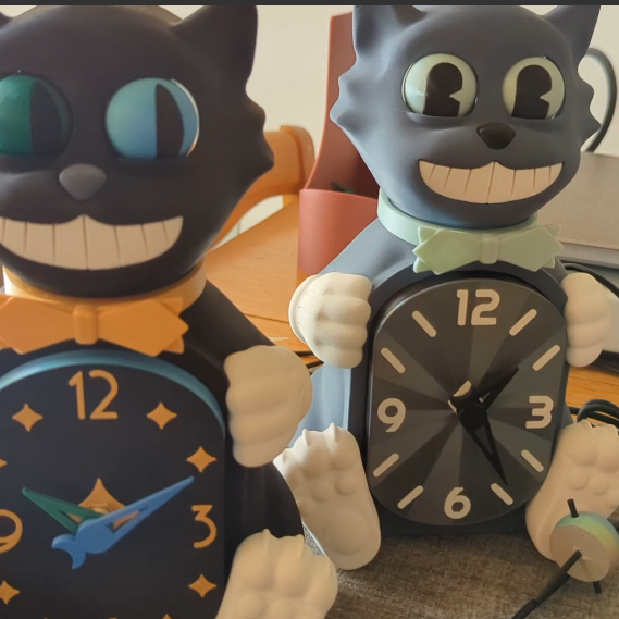 Hareketli Gözlü ve Kuyruklu Kedi Saati - 3D Baskı Dekor