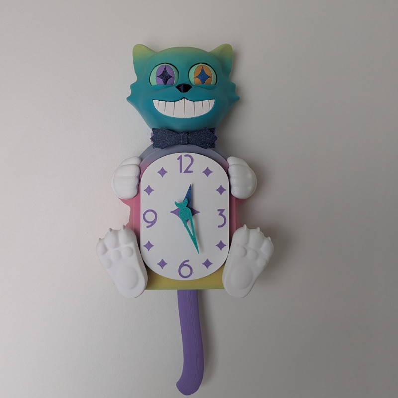 Hareketli Gözlü ve Kuyruklu Kedi Saati - 3D Baskı Dekor