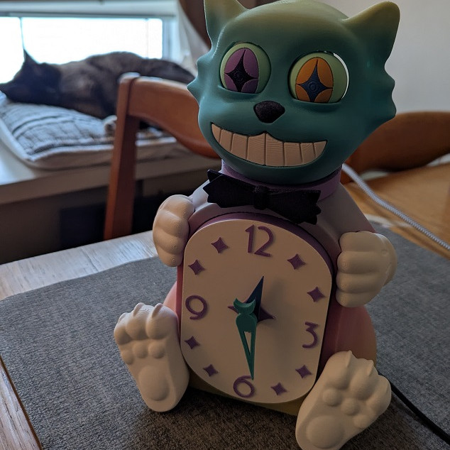 Hareketli Gözlü ve Kuyruklu Kedi Saati - 3D Baskı Dekor