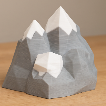 Kar Kaplı Düşük Poligon Dağ Heykeli - 3D Baskılı Dekor