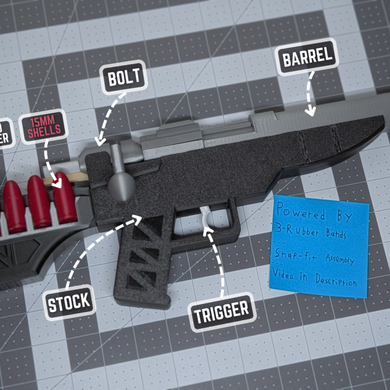 Fonksiyonel Bolt-Action Tüfek - 3D Baskılı Oyuncak Silah