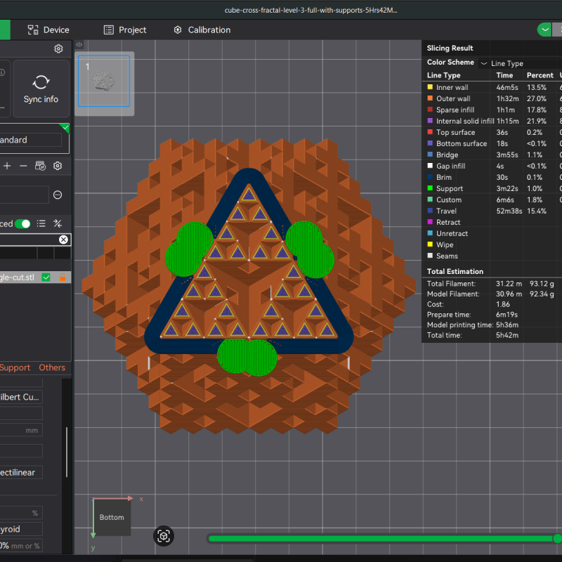 Fraktal Küp Çapraz 3D Baskı Matematik Dekor - Seviye 3