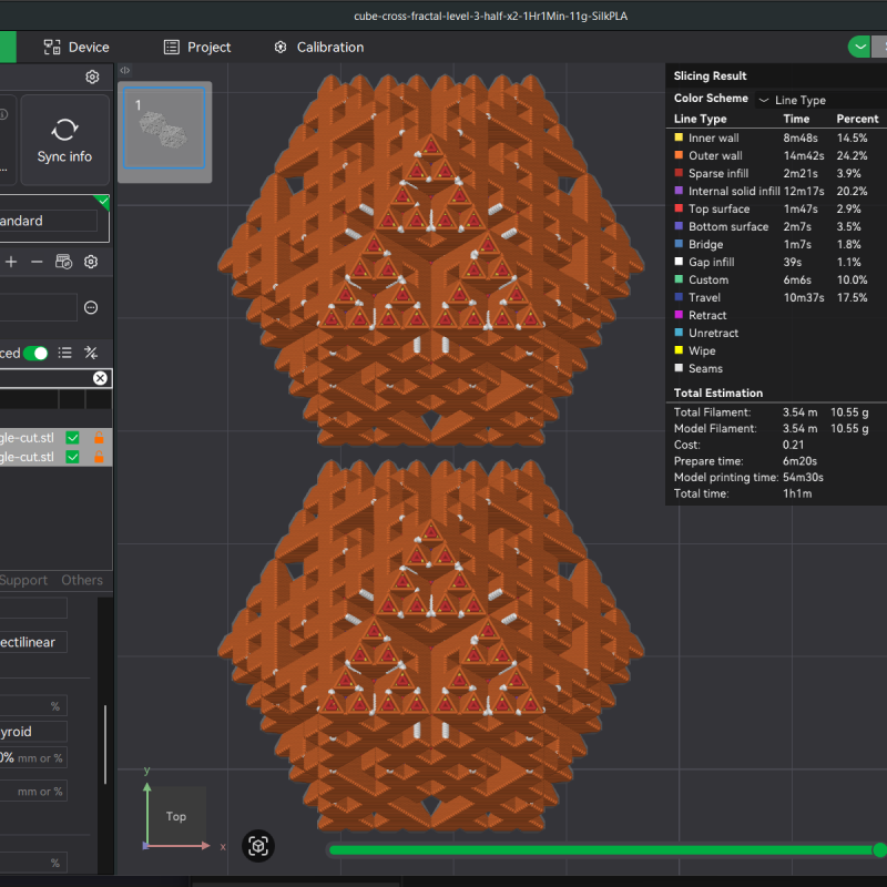 Fraktal Küp Çapraz 3D Baskı Matematik Dekor - Seviye 3