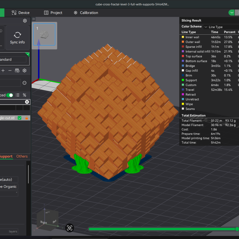 Fraktal Küp Çapraz 3D Baskı Matematik Dekor - Seviye 3