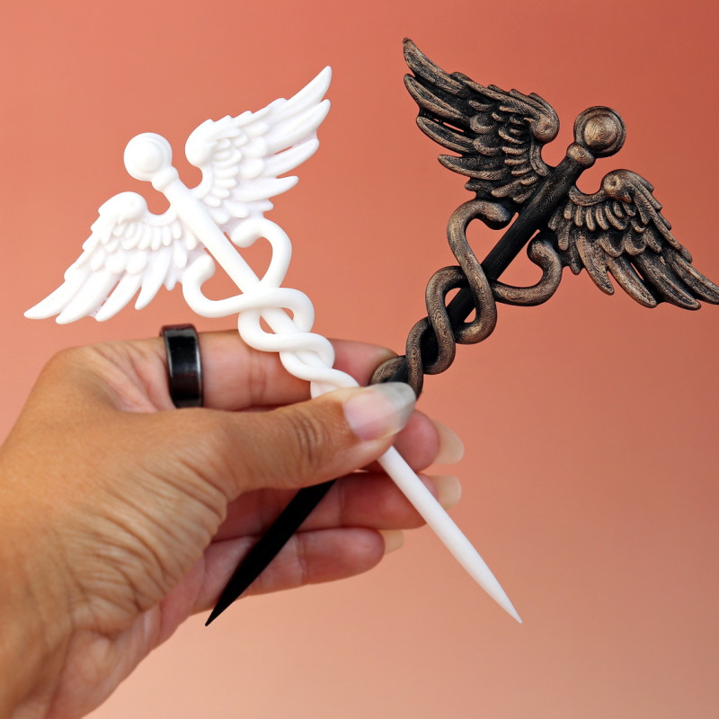 Caduceus Saç Tokası - Yunan Mitolojisi Tasarımı 3D Baskı Saç Aksesuarı