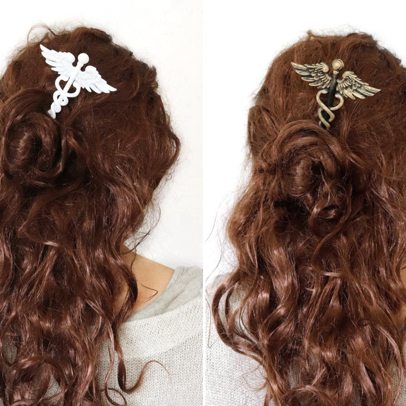 Caduceus Saç Tokası - Yunan Mitolojisi Tasarımı 3D Baskı Saç Aksesuarı