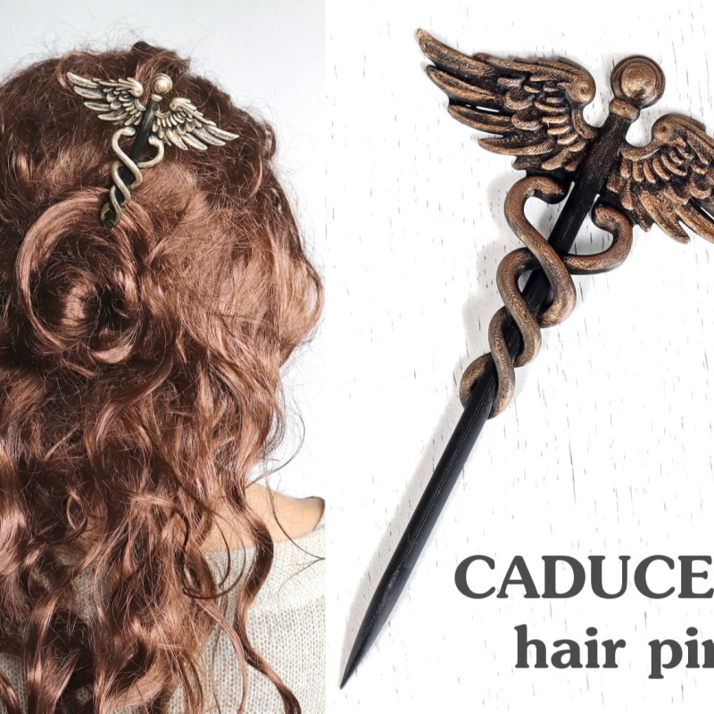 Caduceus Saç Tokası - Yunan Mitolojisi Tasarımı 3D Baskı Saç Aksesuarı