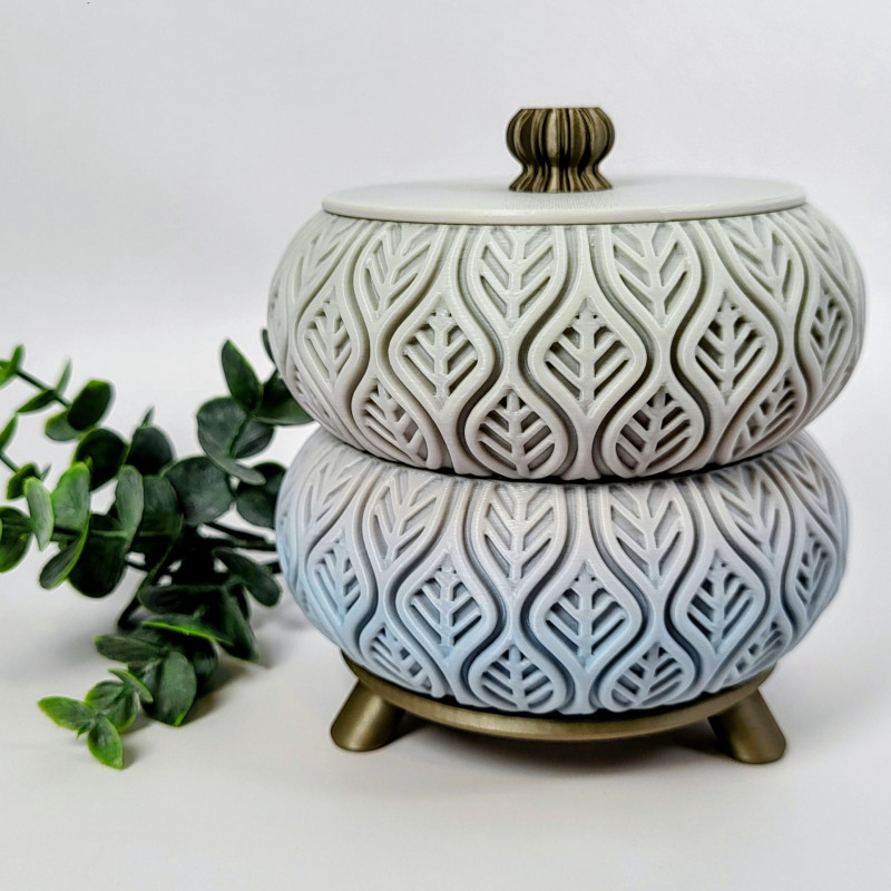 Yaprak Desenli Yığınlanabilir Takı Kutusu - 3D Baskı