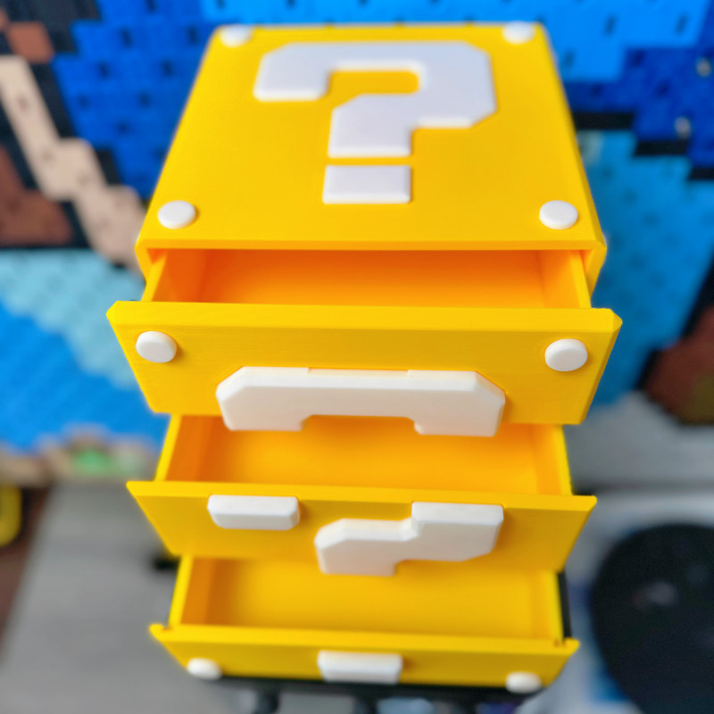 Süper Mario Soru İşareti Blok 3 Katlı Çekmeceli Saklama Kutusu - 3D Baskı