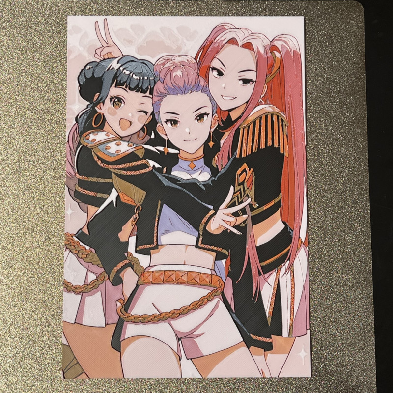 K-Pop Demon Hunters Hueforge 3D Baskı Duvar Sanatı - Renkli Tablo