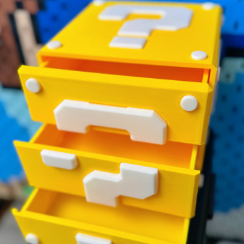 Süper Mario Soru İşareti Blok 3 Katlı Çekmeceli Saklama Kutusu - 3D Baskı