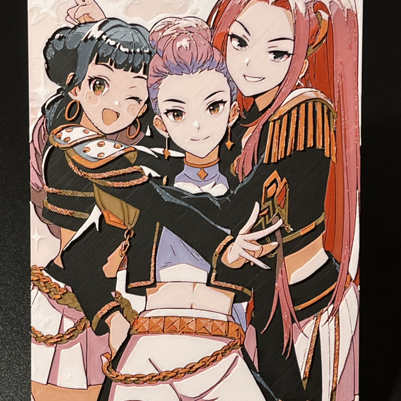 K-Pop Demon Hunters Hueforge 3D Baskı Duvar Sanatı - Renkli Tablo