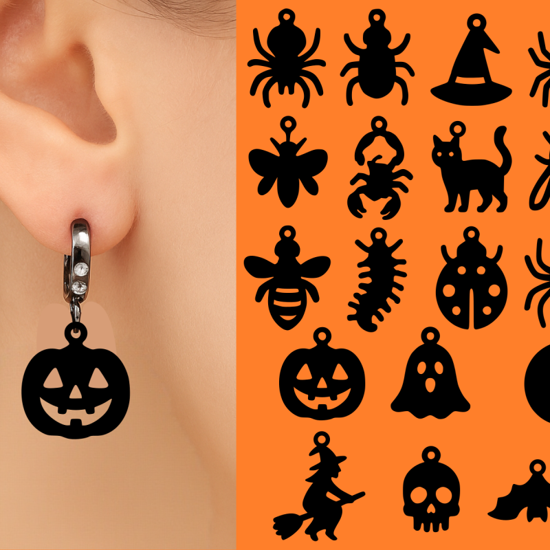 Cadılar Bayramı Kulaklık Seti - 21 Parça Korkunç 3D Baskı Küpeler