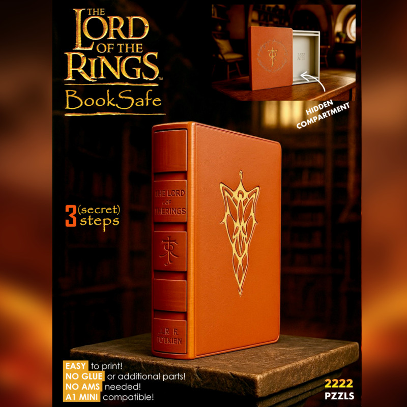 Gizli Bölmeli LOTR Temalı 3D Baskı Kitap Kutusu - Puzzle Kasa