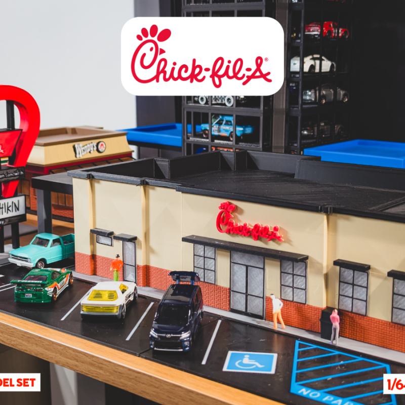 Chick-fil-A 1:64 Ölçekli 3D Baskı Diorama Seti - Mini Restoran Modeli