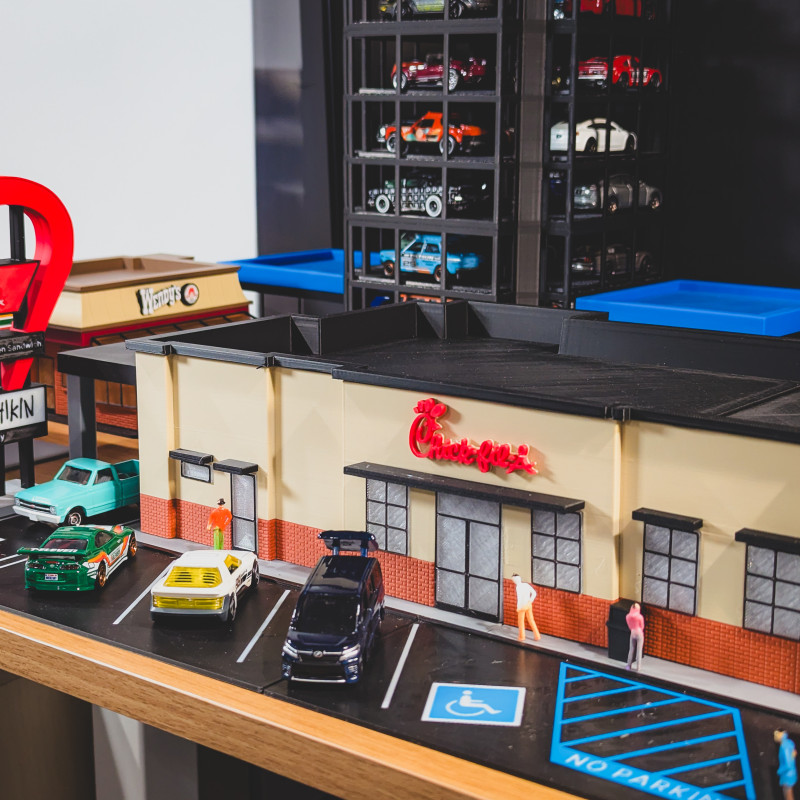 Chick-fil-A 1:64 Ölçekli 3D Baskı Diorama Seti - Mini Restoran Modeli