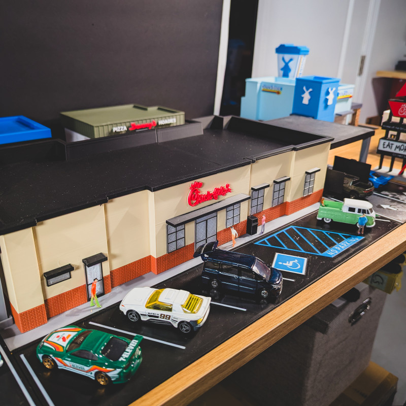 Chick-fil-A 1:64 Ölçekli 3D Baskı Diorama Seti - Mini Restoran Modeli