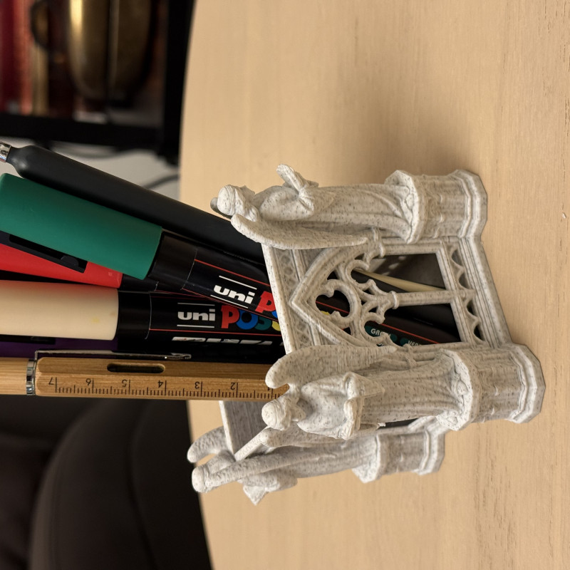 Gotik Katedral Melekli Kalemlik - 3D Baskı Ofis Aksesuarı