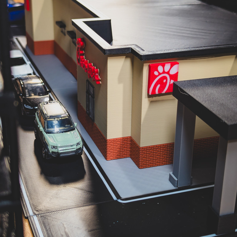 Chick-fil-A 1:64 Ölçekli 3D Baskı Diorama Seti - Mini Restoran Modeli