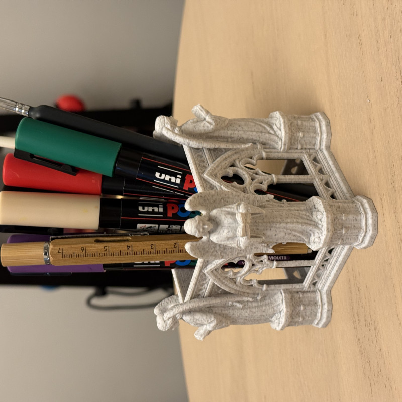 Gotik Katedral Melekli Kalemlik - 3D Baskı Ofis Aksesuarı