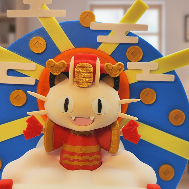 Zenginlik Tanrısı Meowth Dekorasyonu - Şans ve Bolluk Sembolü
