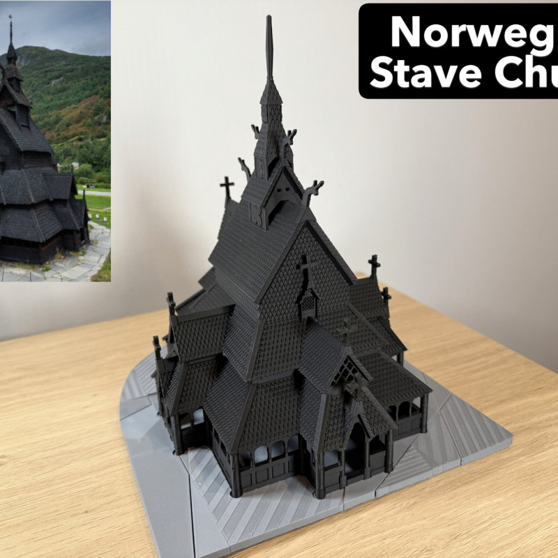 Norveç Ahşap Kilise 3D Baskı Mimari Maket - Detaylı Tasarım