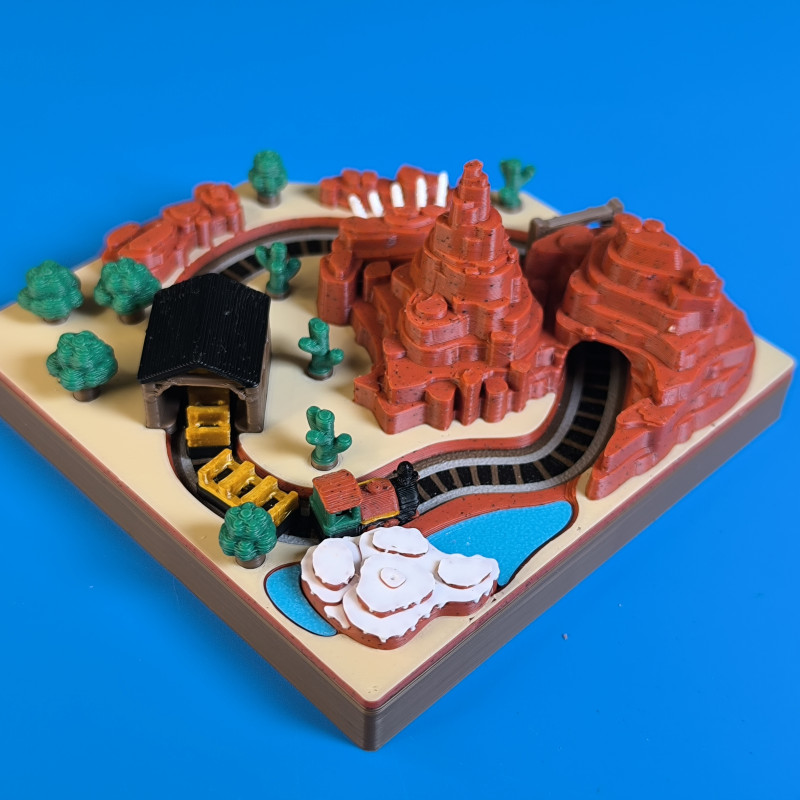 Mini Tren Big Thunder Mountain Diorama - 3D Baskı Disney Maketi