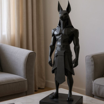 Minimalist Low Poly Anubis Heykeli - 3D Baskı Antik Mısır Dekoru