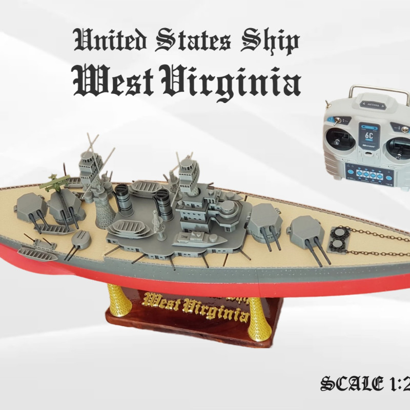 USS West Virginia 3D Baskılı Gemi Modeli - Tarihi Savaş Gemisi