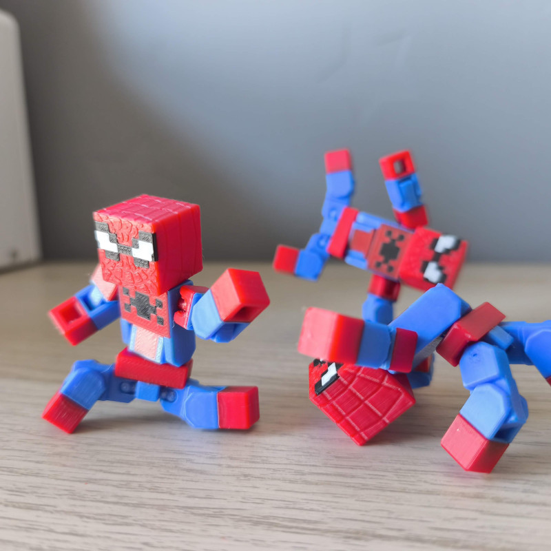 Print-in-Place Spider-Man 3D Baskı Figürü - Minecraft Temalı Hareketli Oyuncak