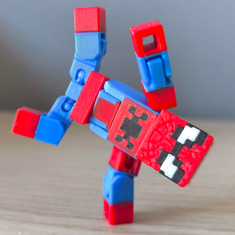 Print-in-Place Spider-Man 3D Baskı Figürü - Minecraft Temalı Hareketli Oyuncak