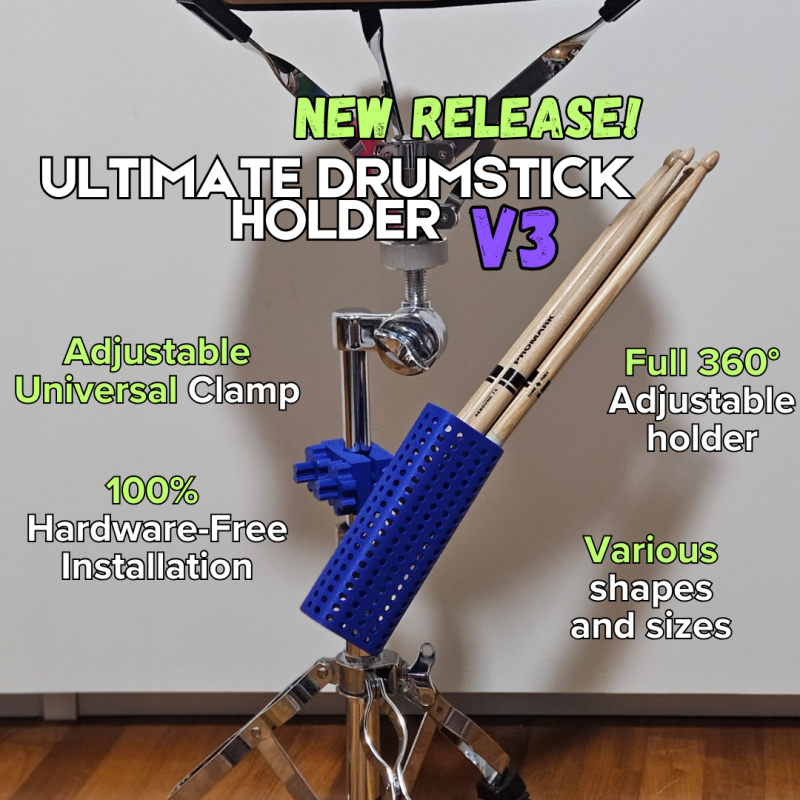 Evrensel Davul Bageti Tutucu V3 - 3D Baskılı Müzik Aksesuarı