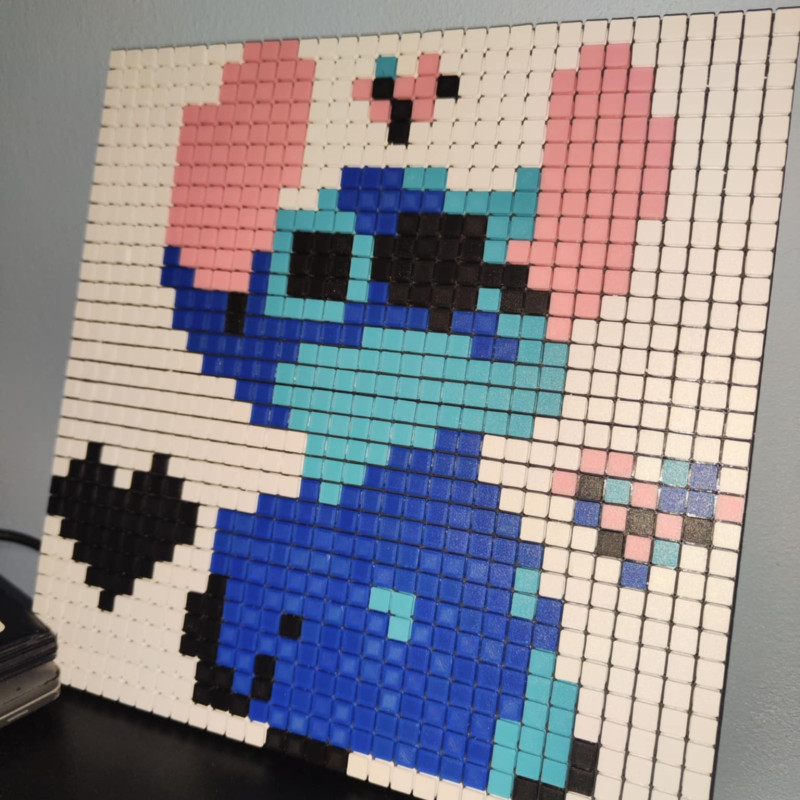 Lilo ve Stitch Pixel Puzzle Işık Kutusu - 3D Baskı LED Dekor