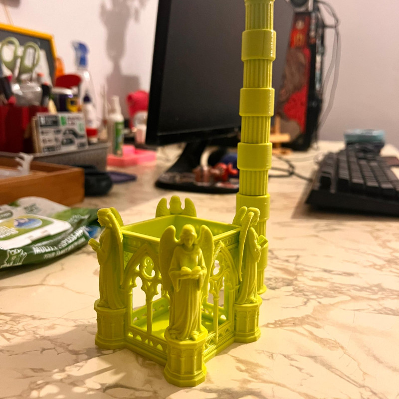 Gotik Katedral Melekli Kalemlik - 3D Baskı Ofis Aksesuarı