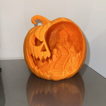 Balkabağı Mezarlık Sahnesi 3D Baskı Dekor - Cadılar Bayramı