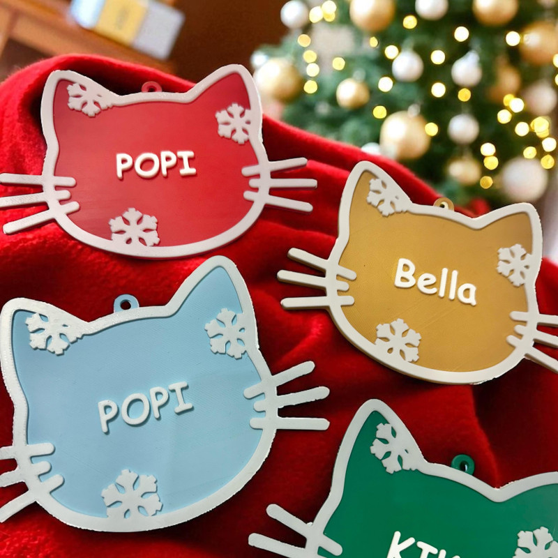 Kişiselleştirilmiş Kedi İsimli Noel Süsü - 3D Baskı Özel Tasarım