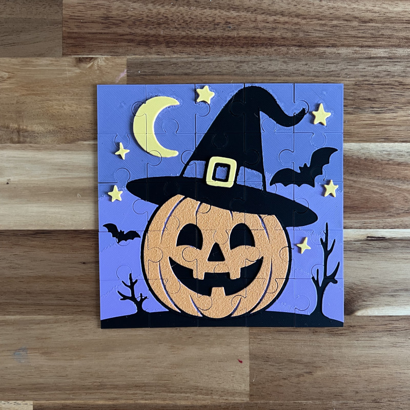 Cadı Şapkalı Halloween Balkabağı 5x5 Çocuk Puzzle - Eğitici 3D Baskı Oyuncağı
