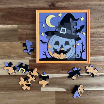 Cadı Şapkalı Halloween Balkabağı 5x5 Çocuk Puzzle - Eğitici 3D Baskı Oyuncağı