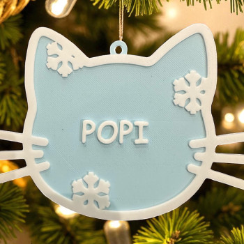 Kişiselleştirilmiş Kedi İsimli Noel Süsü - 3D Baskı Özel Tasarım