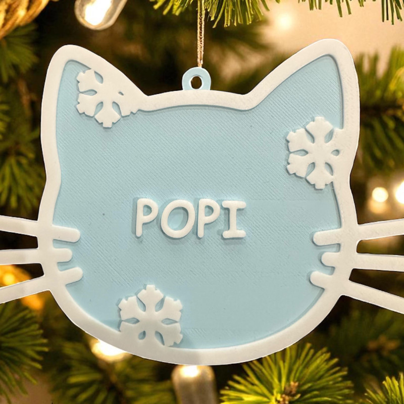Kişiselleştirilmiş Kedi İsimli Noel Süsü - 3D Baskı Özel Tasarım