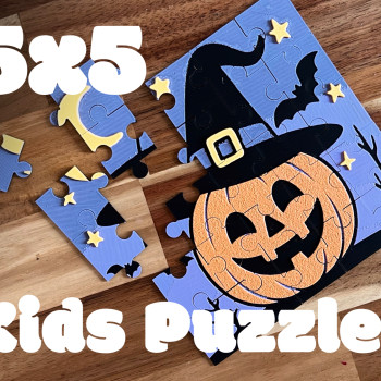 Cadı Şapkalı Halloween Balkabağı 5x5 Çocuk Puzzle - Eğitici 3D Baskı Oyuncağı