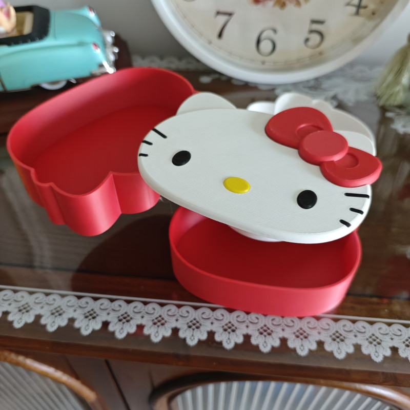 Hello Kitty Döner Çok Katlı Mücevher Kutusu - 3D Baskılı Masüstü Saklama Kutusu