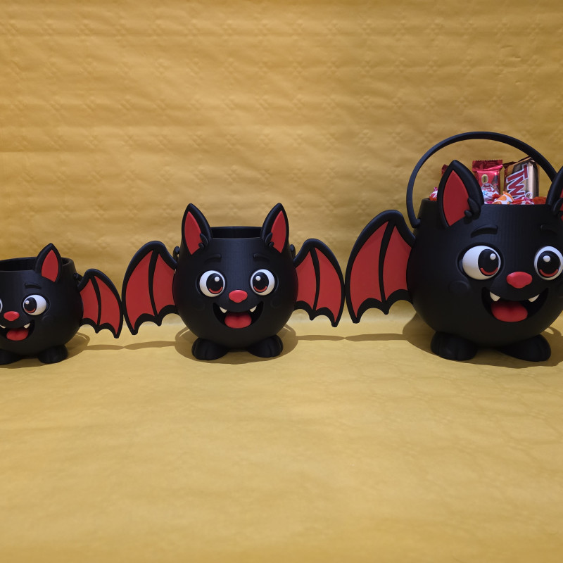 Yarasa Şekilli Halloween Şeker Kovası - 3D Baskı Dekor